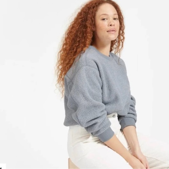 Everlane Renew Sherpa Crew Neck Sweatshirt Blue Size Large - Picture 2 of 6